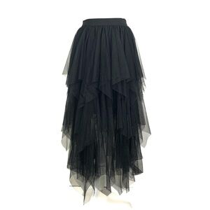 Women Size S Pull On Midi Skirt Black Tulle Tiered Ruffle Whimsigoth Sheer